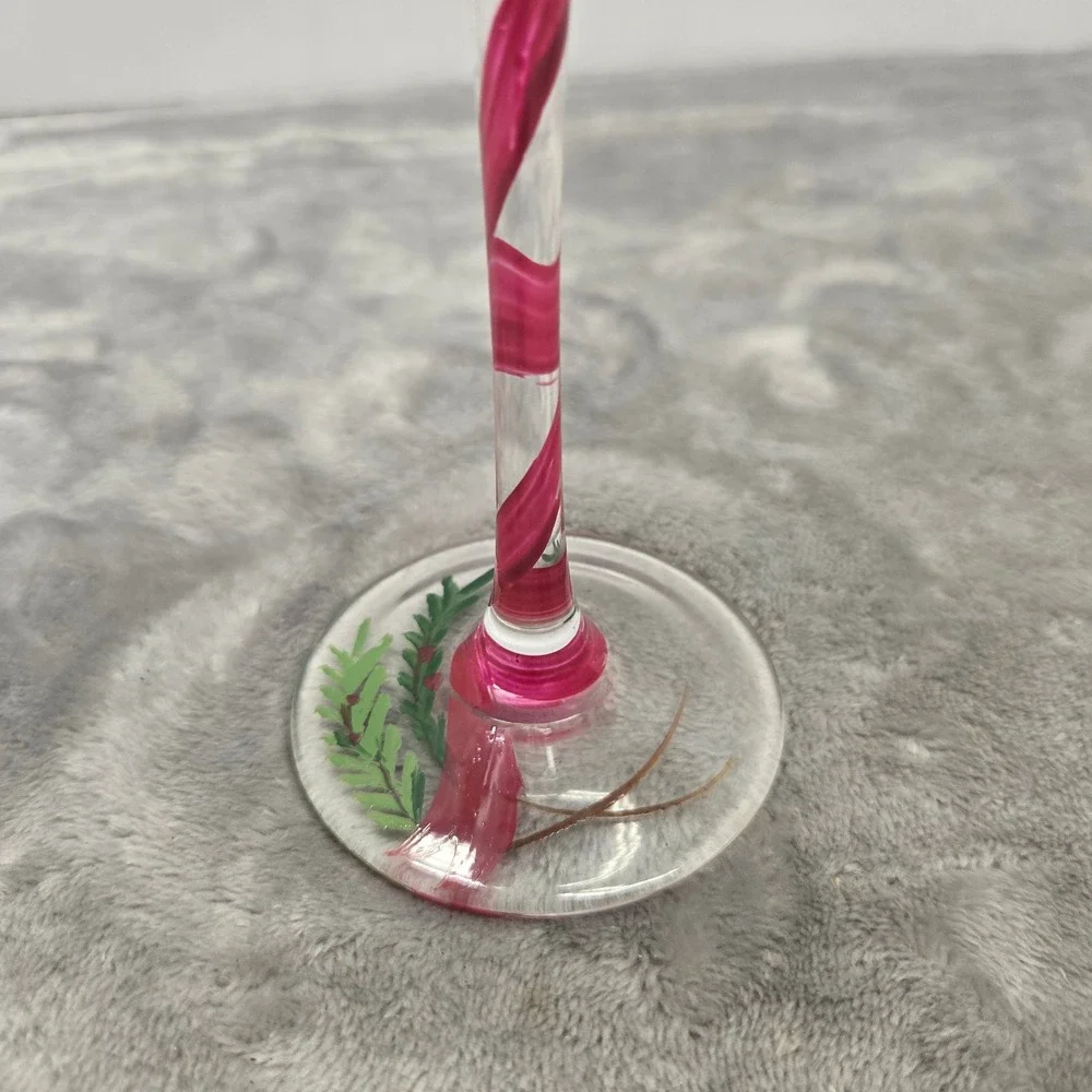 Hand Painted Wine Glass Yellow Chicken Hen Pink Bow Festive Holiday Stemware